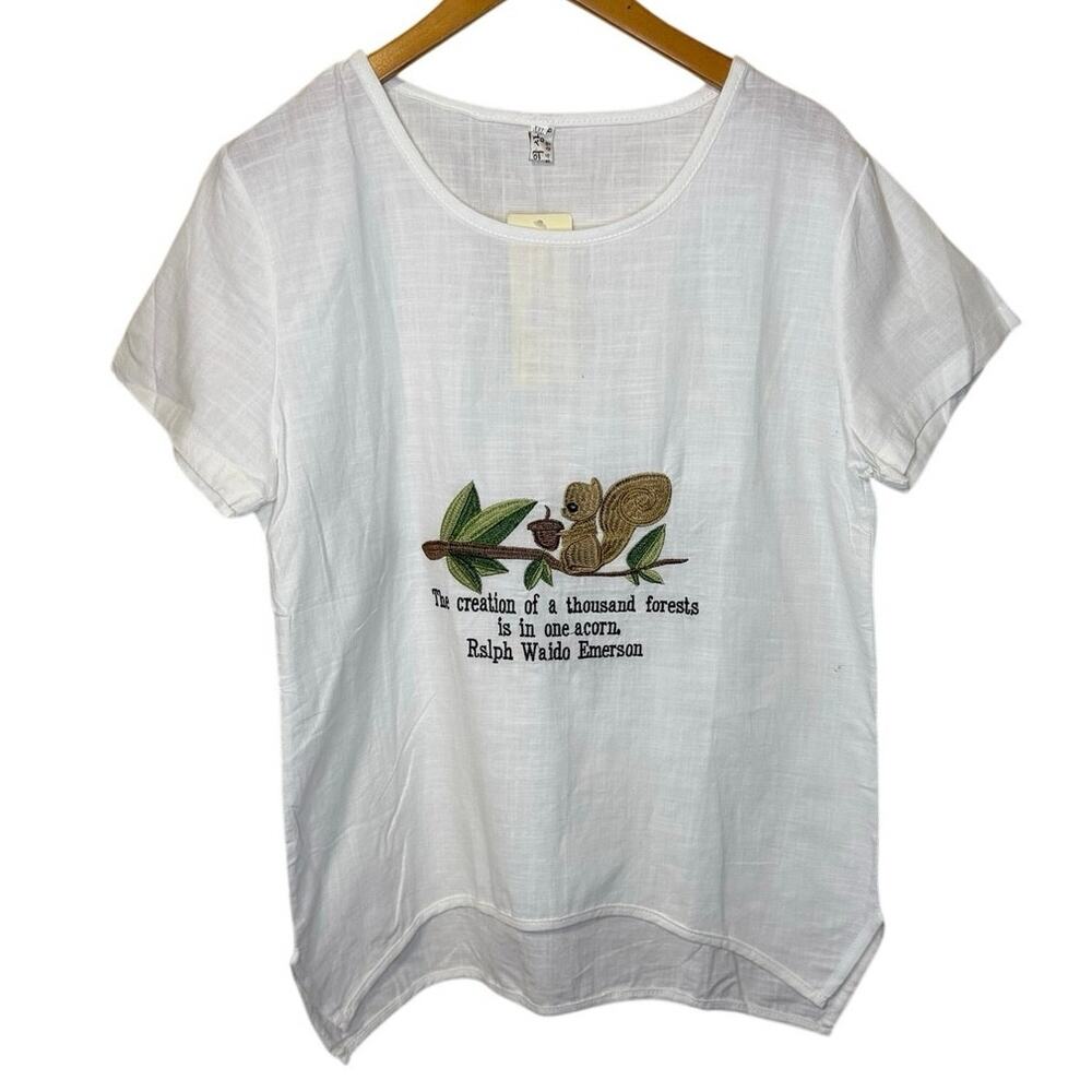 NWT Boho Mika Uisang Embroidered Ralph Waldo Emerson Cotton Tunic White XXL